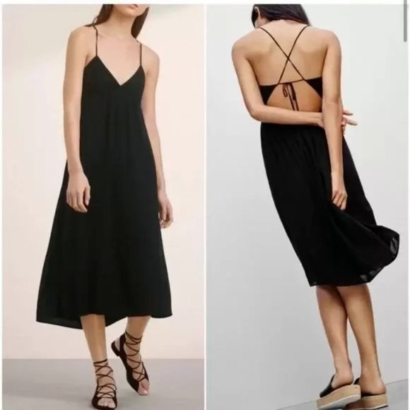 Aritzia Wilfred  Cami Midi Criss Cross Tie Burgundy Dress - Picture 2 of 13